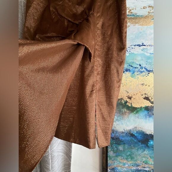 L.A.M.B. Skirt Women Sz  8  copper draped Bow Shimmer Gold Cotton Blend Straight - Picture 10 of 15